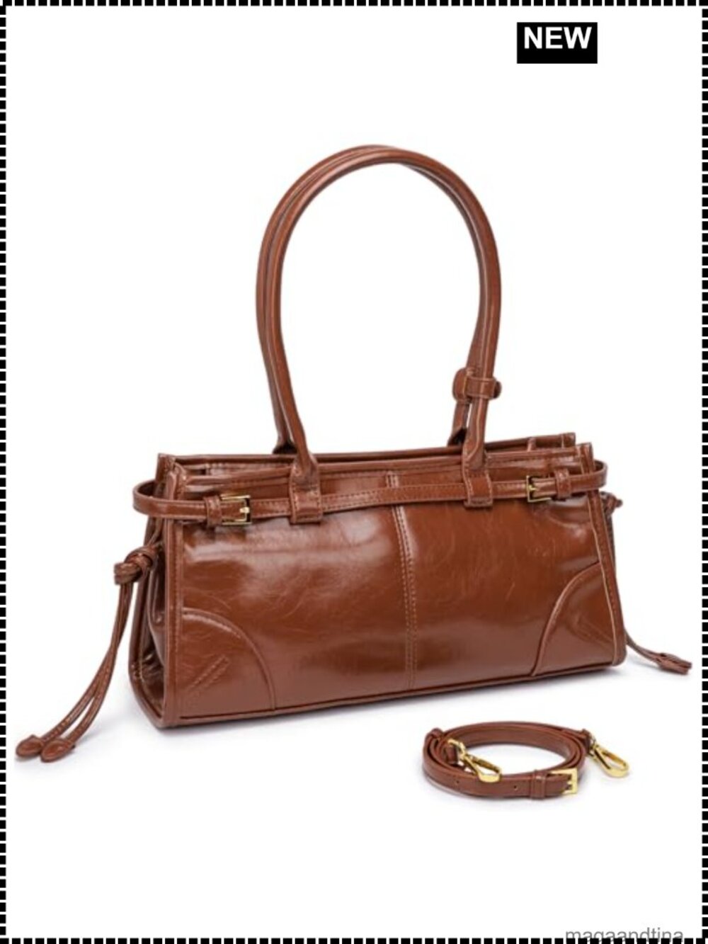 Faux Leather Shoulder Bag Crossbody Handbag Detachable Strap Medium